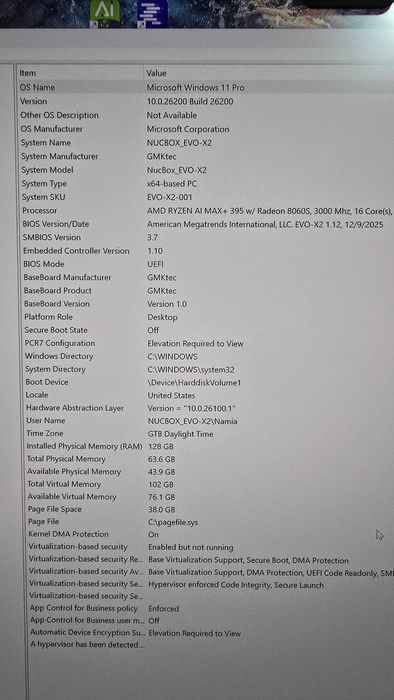 Mini PC AI GMKtec EVO-X2 — 128GB RAM / 2TB SSD — Windows — 4 luni vechime