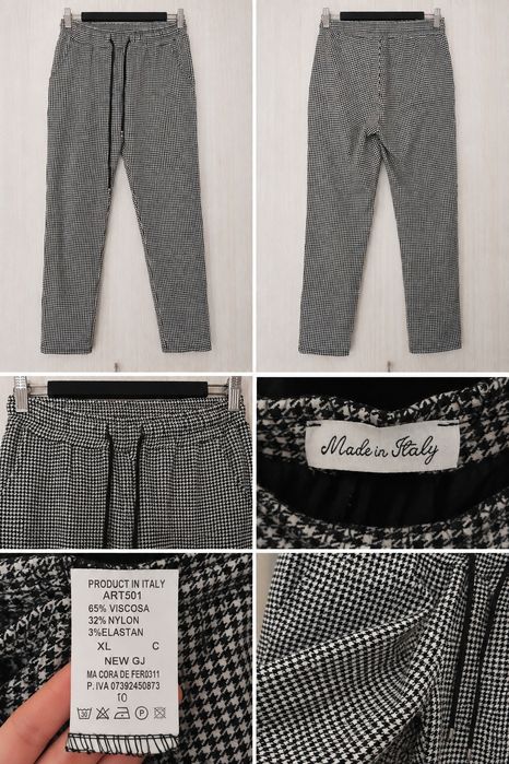 Pantaloni damă Made in Italy pied de poule alb negru elastici mărimea XL