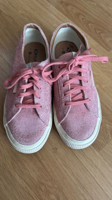 Tenisi Superga, piele intoarsa roz-corai