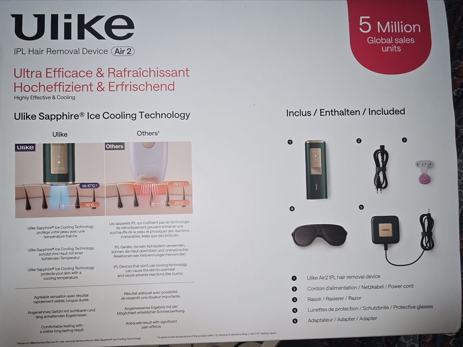 Ulike Air 2 IPL епилатор с охлаждаща технология, за тяло и лице, захра