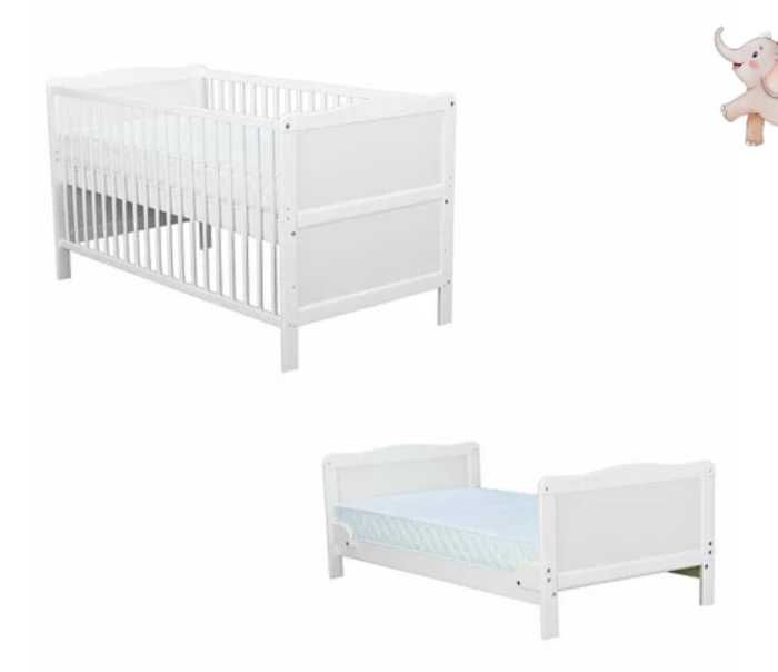 Patut din lemn bebe transformabil Babyneeds + patut de voiaj, gri-roz Smyk