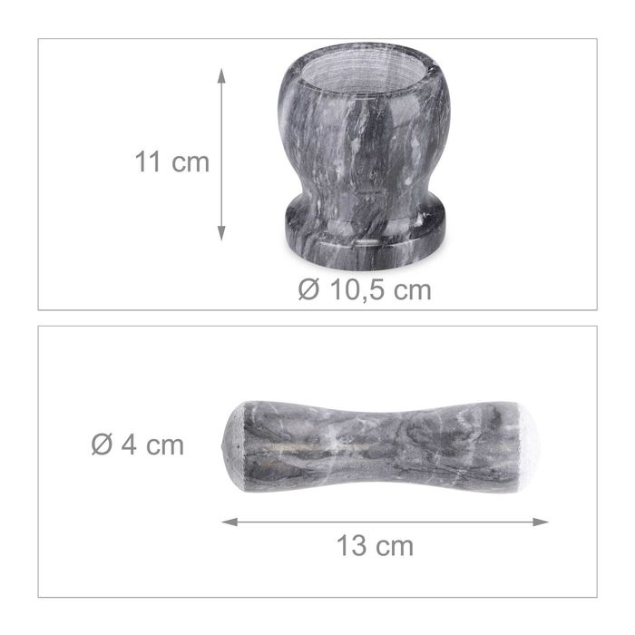Mojar cu pistil din marmura rotund pentru condimente alb/gri 11x10.5cm