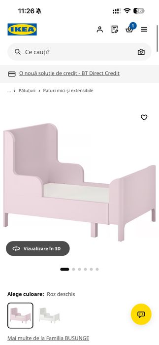 Pat copii IKEA BUSUNGE extensibil  – roz deschis