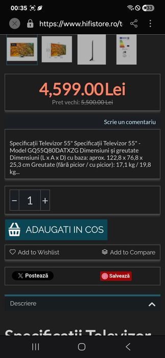 Televizor NOU Samsung GQ55Q80DATXZG QLED TV, 139 cm, 4K, UHD