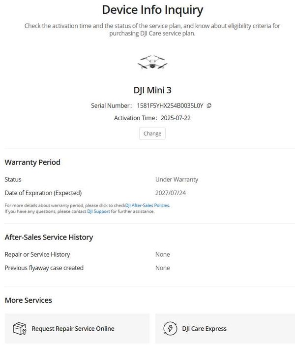 DJI Mini 3 Гаранция
