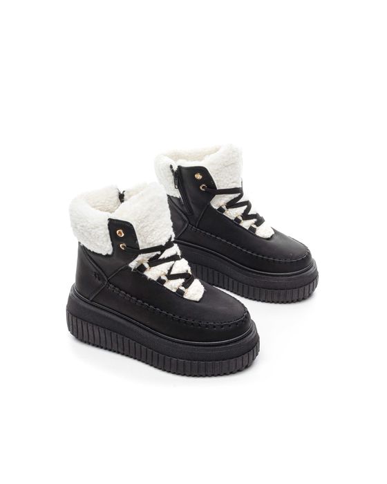 Дамски зимни боти на платформа с топъл хастар в бежово и черно