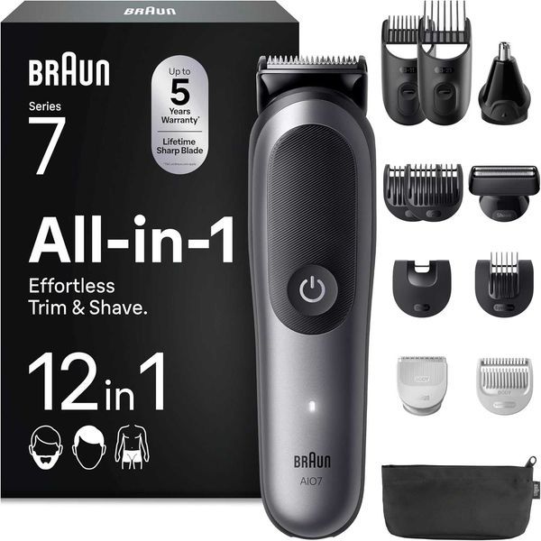 Нов Мултитример Водоустийчива Машинка за Подстригване Braun AIO7545 Series 7 12 в 1, 2 години Гаранция,