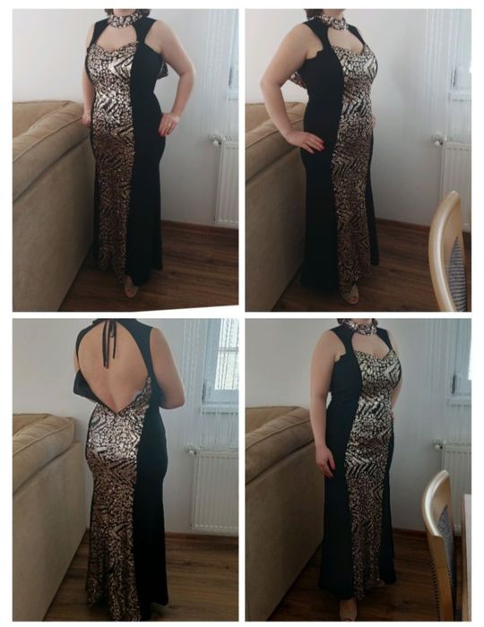 Rochie sirena neagra cu paiete aurii