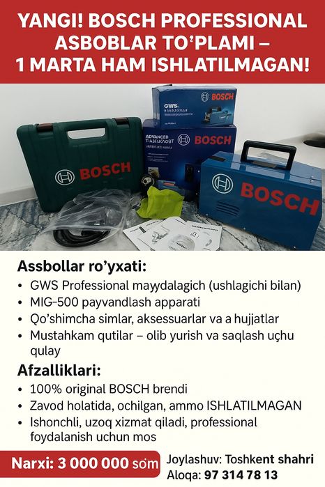 Yangi BOSCH Professional asboblar to‘plami – Ishlatilmagan!