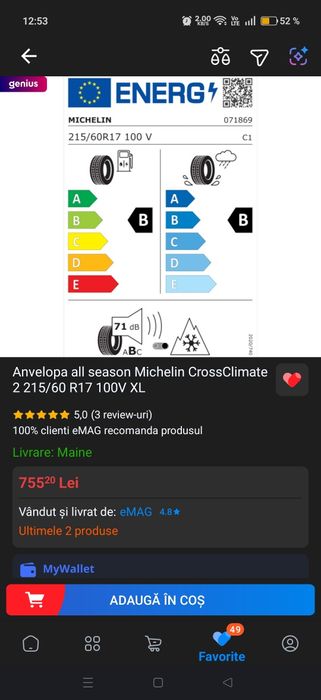 2 anvelope Michelin CrossClimate 2 XL  all season cu fulg  215/60 R17