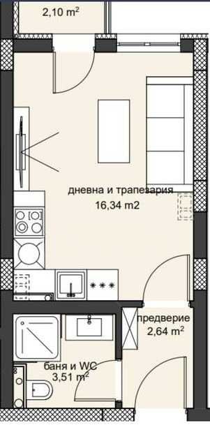 Продава се Едностаен апартамент в Пловдив, Христо Смирненски - 36 кв.м за 1723 €/кв.м - Снимка #1