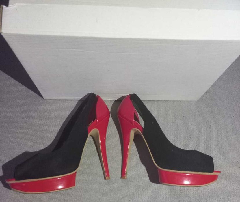 Pantofi dame/femei Habibbi, negri-rosi, cu toc, marimea 39 Ieftini!