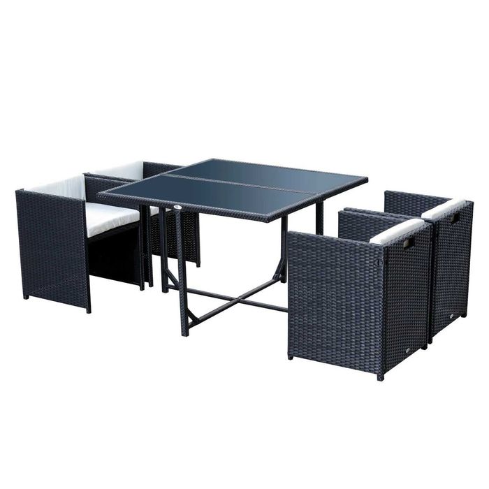 Set Mobilier de Grădină cu Masă de Prânz, 4 Scaune și Perne, 109x109x72 cm, Negru x7 set disponibile