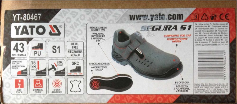 Pantofi protectie de vara_Sandalele de protecTie YATO SEGURA S1 marimea 43 cod YT-80467