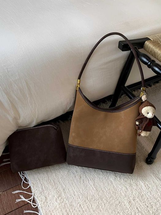 Сумка шоппер 2 в 1 женская, хобо на плечо, замшевая, повседневная