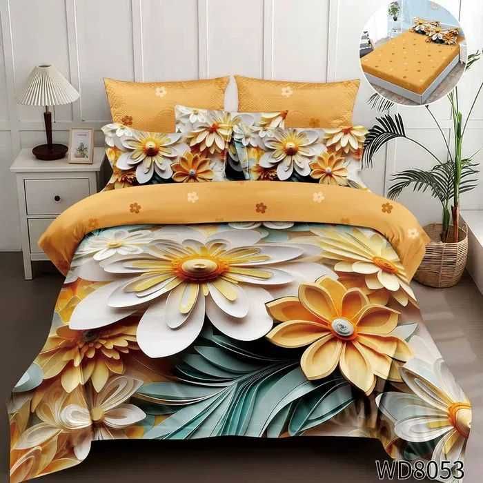 Флорален комплект с ластик, 100% памук 1 бр. х плик за завивка 200 x 230 cm 1 бр. х долен чаршаф с ластик 180 х 200 cm + 25 cm 2 бр.  калъфки 55 x 80