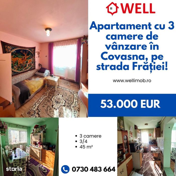 Apartament cu 3 camere de vânzare în Covasna, pe strada Frăției!