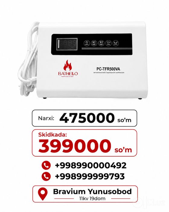 Stabilizator 500W 1yil garantiyasi bor