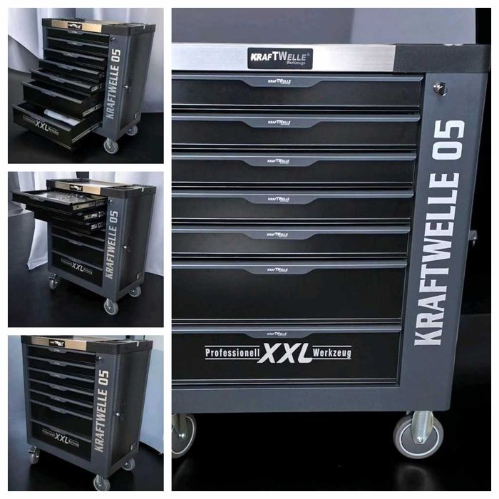 Професион. количка с инструменти Kraftwelle с чекмедж. и над 250части