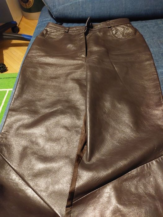 Pantaloni din piele si satin, maro, potriviti pt marimea M