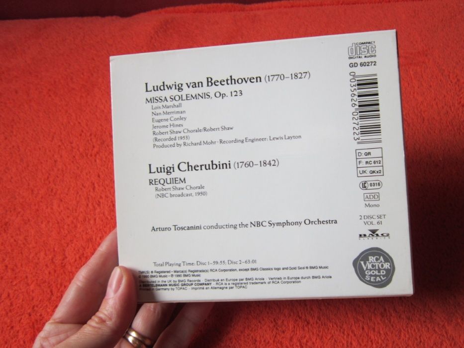 cadou rar Toscanini Beethoven Cherubini RCA gold seal cd Germania 1990