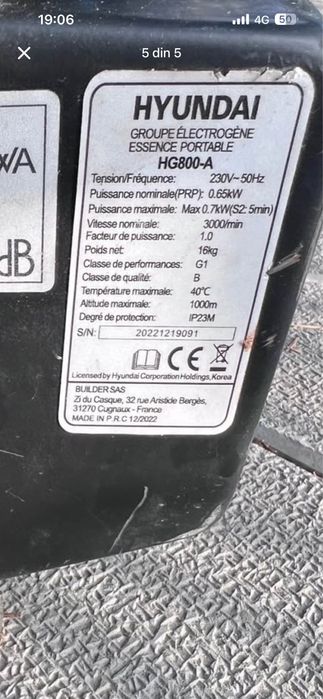 Generator hyundai  HG-800-A