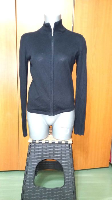 Pulover negru Cotton Cashmire cu fermuar , mas. XS-S ,UK