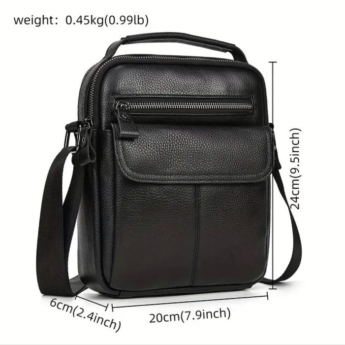 Мъжка кожена чанта с елегантна визия /Черна естест. кожа -20% Промоция