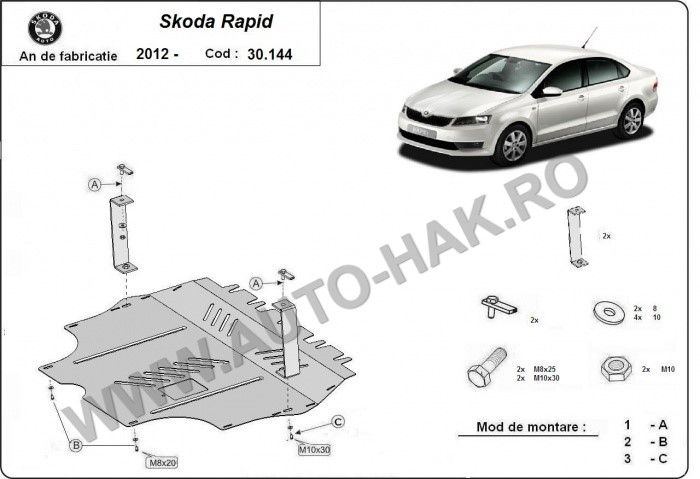 Scut motor metalic Skoda Rapid 2012-prezent otel 2mm