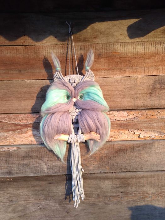 Панно, макраме, сова, оберег