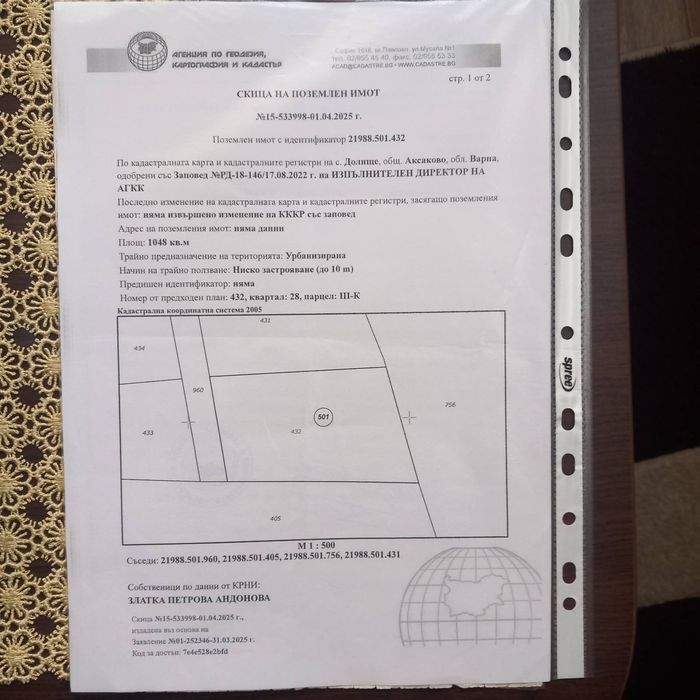 Продавам  парцел в село Долище