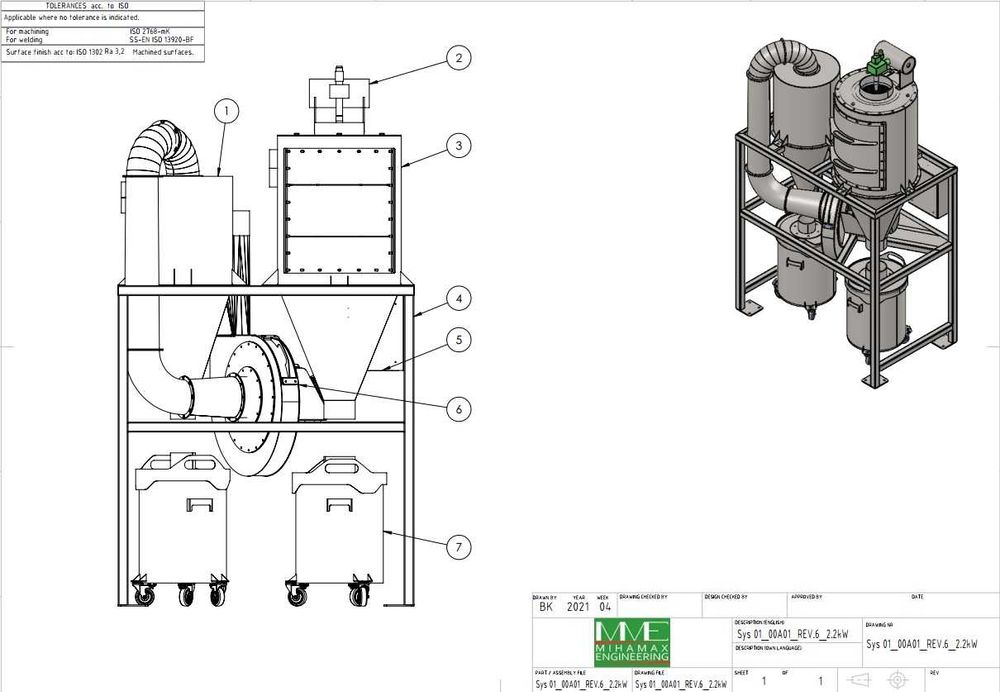 Циклонно сепарираща и филтрираща система QFIL-2.2 kW, Аспирация