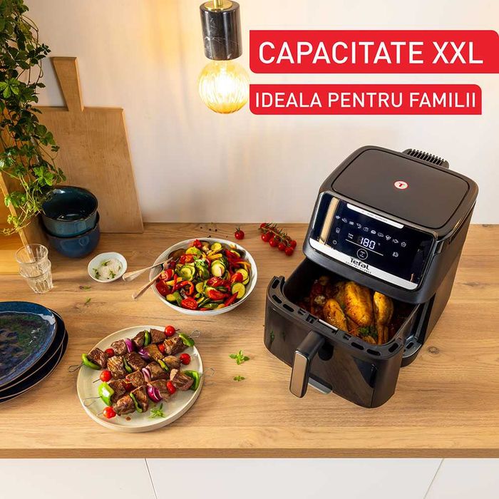 Friteuza aer cald air fryer Tefal Silence EY8468E0, 7L, geam, gratar