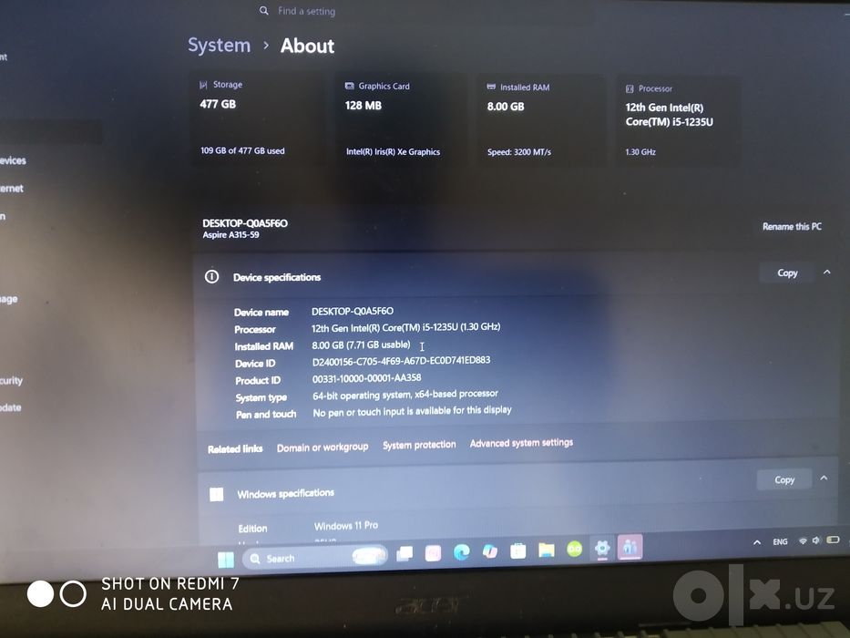 Kampyuter srochni sotiladi  acer aspire 3