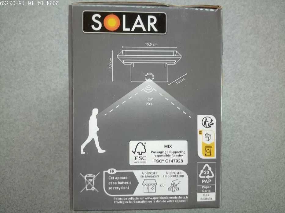 Lampa solara led , senzor miscare si crepuscular,200-500-800 lum