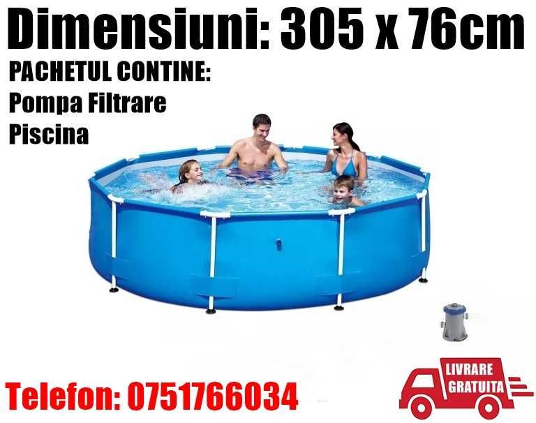 Piscina Bestway Familie Copii Rotunda Gradina Cadru Metal 305 x 76cm + POMPA FILTRARE APA + LIVRARE GRATUITA BV