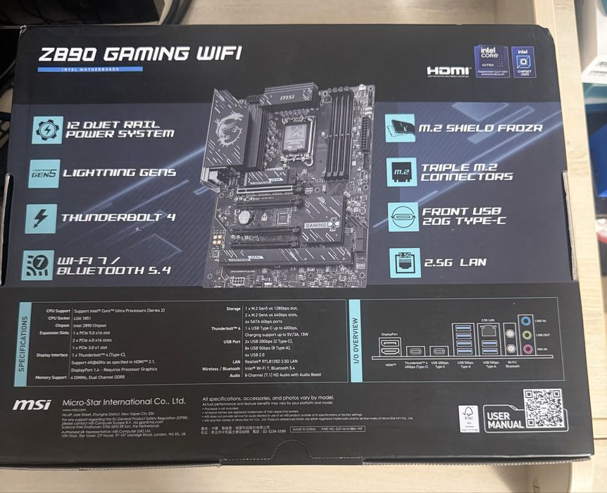 Placă de bază MSI Z890 GAMING WIFI (Intel LGA 1851, Chipset Z890, Wi-Fi, DDR5, Nouă)