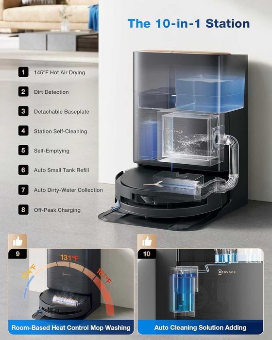 Прахосмукачка Робот + Автоматична Станция ECOVACS Deebot X9 Pro OMNI за Сухо и Мокро, 16600Pa, AI, Навигация, APP, Моп!