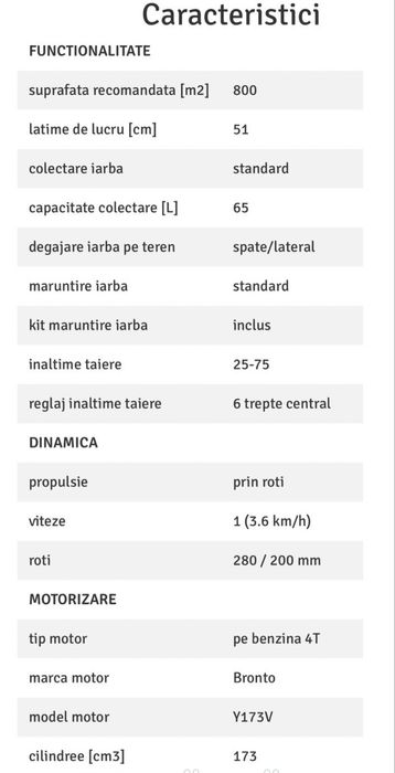 Masina tuns iarba Bronto , cu tractiune spate
