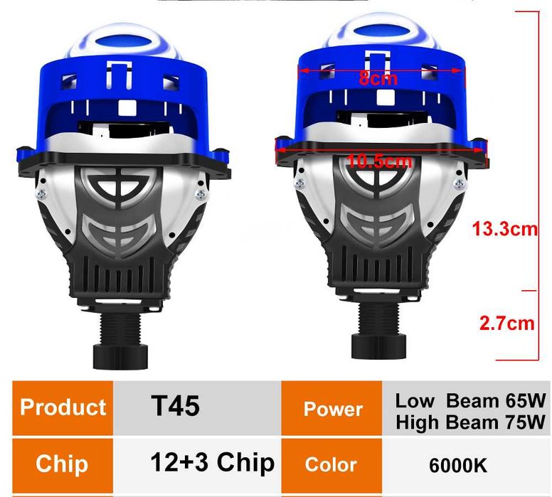 Bi-LED лупи за вграждане 3.0 инча 65W, 6+3 чипа 24V, 6000 К