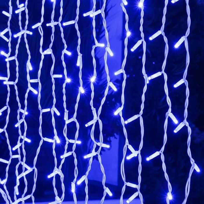 Професионални коледни лампички завеса 6м, флаш ефект, бял кабел