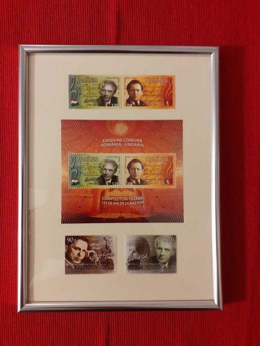 Tablou serie timbre George Enescu si Bela Bartok - de colectie!