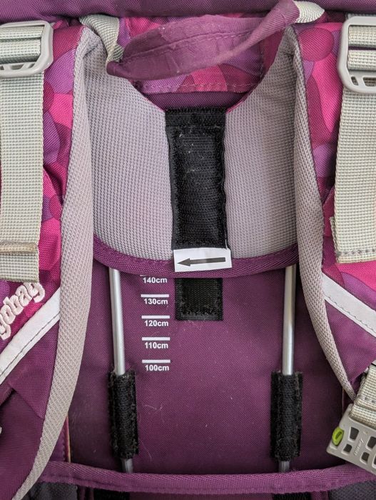 Ghiozdan nemțesc Ergobag – model ergonomic reglabil, nuanțe de roz/mov