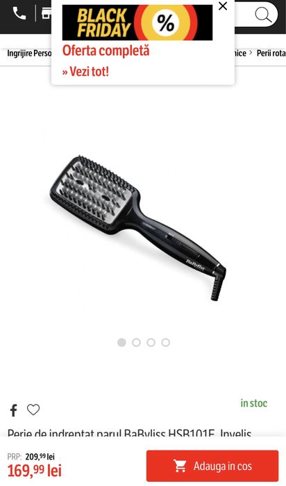Oferta!Perie  de indreptat parul Babyliss  noua