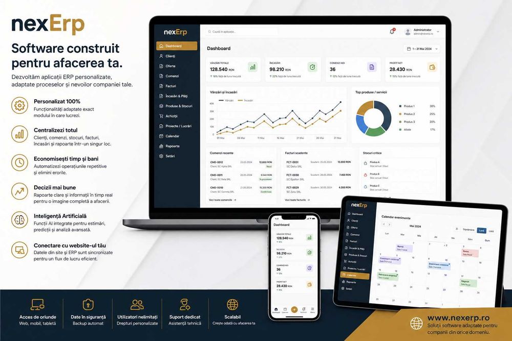 Program ERP personalizat pentru săli evenimente, Gestiune, Rezervari, Contracte, Costuri, Ai