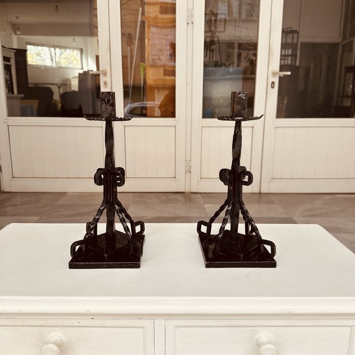 Ръчно ковани шведски свещници – комплект, масивно желязо