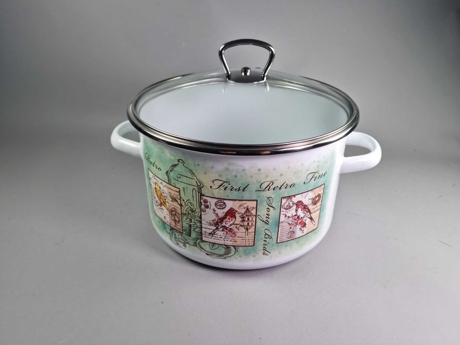 Емайлирана тенджера със стъклен капак 5,5л