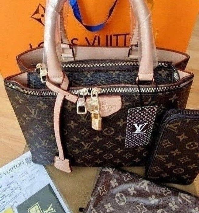 Geanta /set LV,model office+esarfa cu 2 fete+portofel,curea detasabila umăr, saculet, etichetă