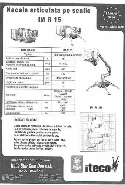 Vând NACELĂ cu șenile tip spider IM R15, 15m înălțime