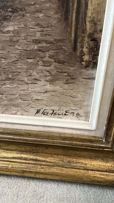 Tablou mediteranean pictura pe panza cu rama de lemn aurie